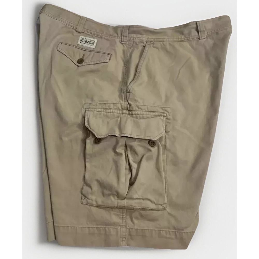 Mens Ralph Lauren Polo 67 Cargo Shorts Beige Cotton Casual Twill Sz 42 10" Ins